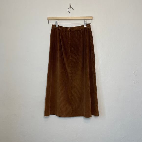 Vintage – Brown Corduroy High Rise A-Line Midi Skirt - Picture 3 of 7